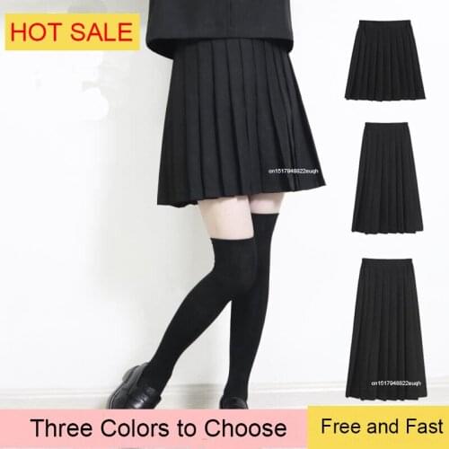 Elastic Waist Japanese Student Girls School JK Uniform Solid Color JK Dress Pleated Skirt Short/Middle/Long High School Dress