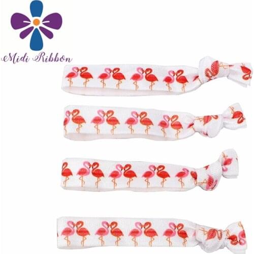 5/8"16mm Cartoon Flamingo Printed Fold Over Elastic Ribbon for Handmade knot Hair Tie Set DIY Bows 9.5cm 50pcs/pack