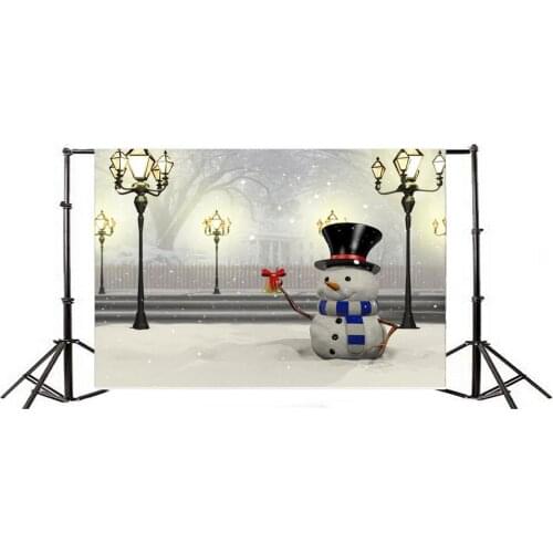 Photography Backdrop Merry Christmas Cute Snowman Traffic Lights Ric Falling Snowflakes Winter