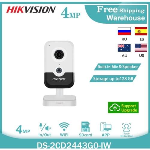 Hikvision Original Wifi 4MP IR Cube IP Camera DS-2CD2443G0-IW H.265 POE SD Card Slot CCTV Mini Home Network Camera Wireless