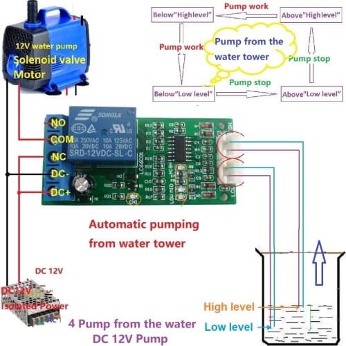 High Mid Low level indicator DC 12V Water Liquid Level Controller Sensor Switch Relay Module for Motor Fish tank Waterhouse