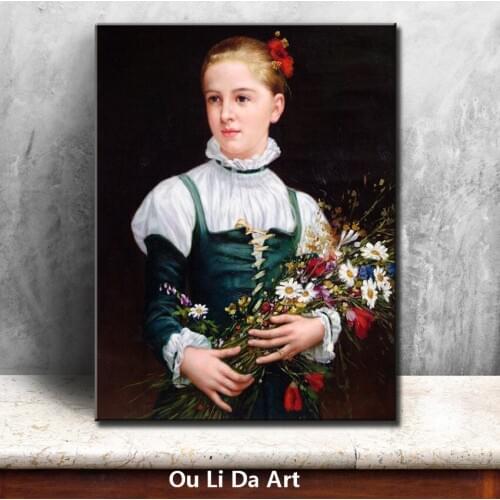 Classical figures cute flowers girl portrait angel oil paintings canvas printing printed on canvas wall art decoration picture