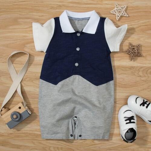 2021 Baby Rompers Boy’s Short Sleeve Romper Fashion Bodysuits Contrast Color Collar Single-breasted Jumpsuit for 0-18M