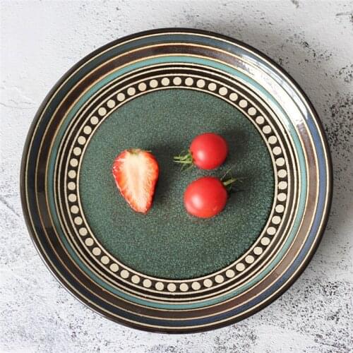 EECAMAIL Creative Western-style Retro Breakfast Plate Household Tableware Western Steak Dish Pasta Plate Underglaze Color Cerami