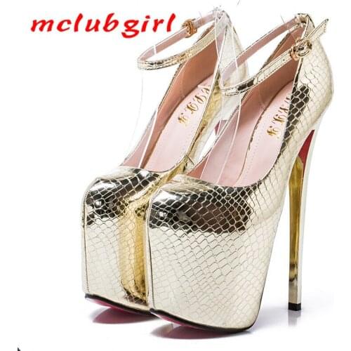 Mclubgirl Super High-heeled Gold Sliver 20cm Hate High Shoes Womens Snake Wedding Pumps Sexy Nightclubs Plus Size Shoes MJL