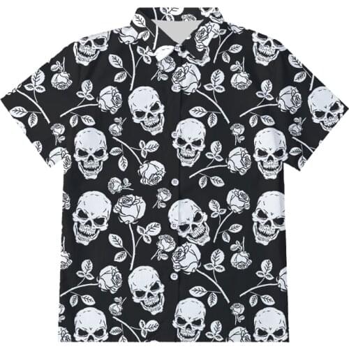 OGKB Mens Summer Button Shirts EU Size 3D Printed White Skull Quality Terror Shirts Short Sleeve Hip Hop Harajuku Top Drop Ship