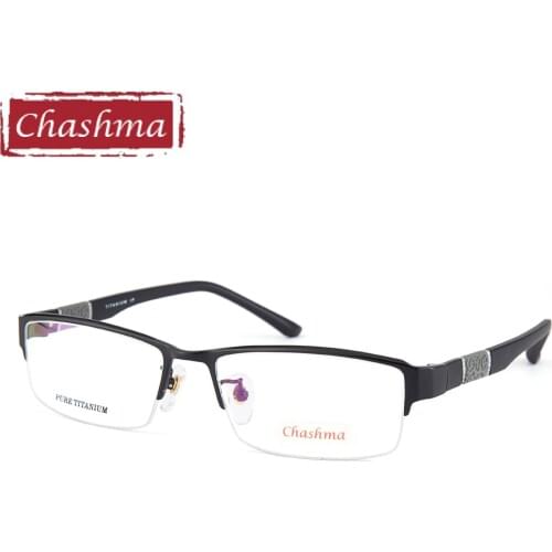 Chashma Brand Business Style Men Eyeglass Pure Titanium Frame TR90 Rubber Arms Spectacles Wide Frame 140 mm for Progressive lens