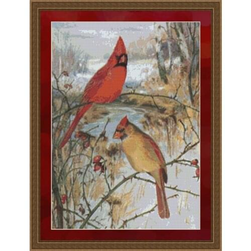 Manufacturer Embroidery Cardinals Red Bird Cross Stitch Kit for New Baby with 100% Cotton Floss & Free Shipping for Wall Decor