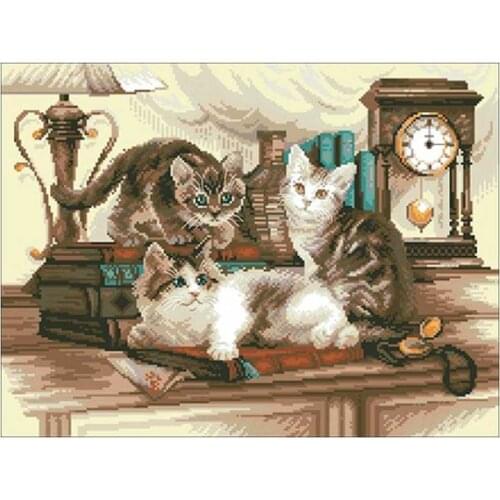 Three kittens animals patterns counted 11CT 14CT Cross Stitch Sets DIY Chinese Cross-stitch Kits Embroidery Needlework
