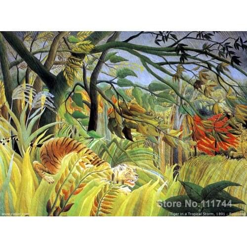 Wall Art Landscapes Paintings For Bedroom Tiger in a Tropical Storm (Surprised) by Henri Rousseau Artwork Animal Hand painted