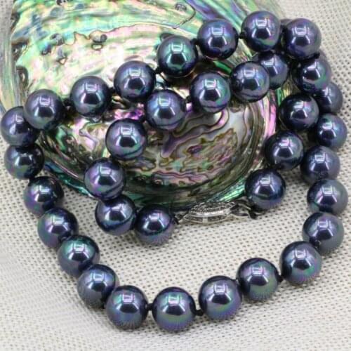 Natural Rainbow Black Shell Round 10mm Beads Necklace for Women High Grade Party Prom Gifts Clavicle Chain Choker 18inch B3221
