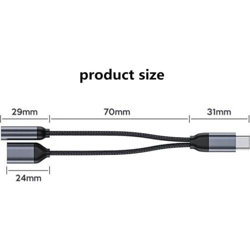 Nylon Braided 2 in 1 USB C Type C to 3.5mm Headphone Audio Aux Jack & Charge Adapter Cable