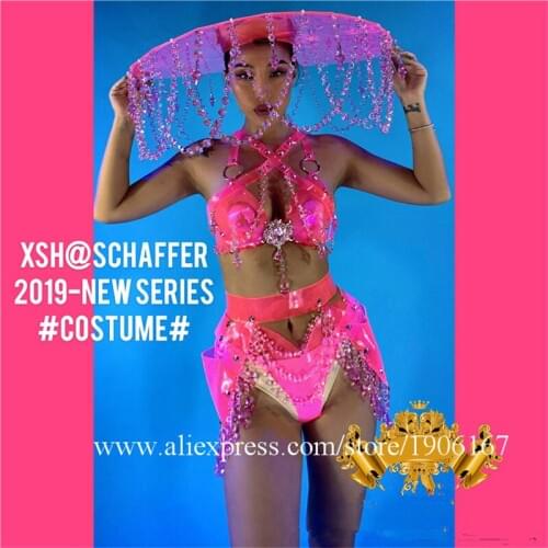 Nightclub sexy lady party dress with headdress catwalk models TV show costume hat dance team bikini suit bra set clothes
