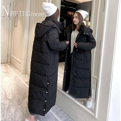 New Hot Long Coat Fashion Solid Chic Hooded Parka Cotton Wadded Jacket Womens Parkas