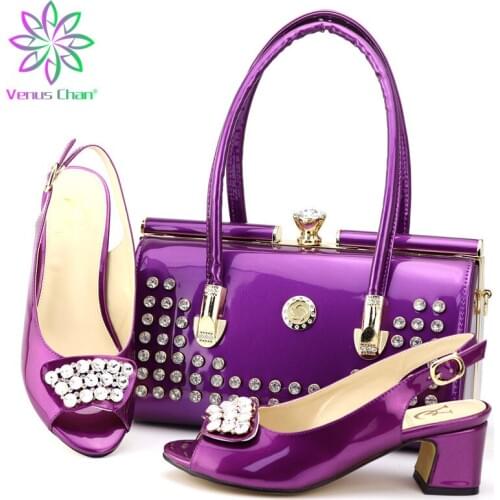 2019 New Design Novelty Style Nigerian Ladies High Quality Shoes with Evening Bag to Match in Purple Color for Slippe