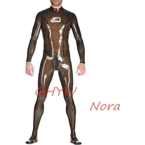 New sexy exotic Sexy handmade customize Men male Latex Catsuit zentai cekc fetish Bodysuits with Socks Back Zipper