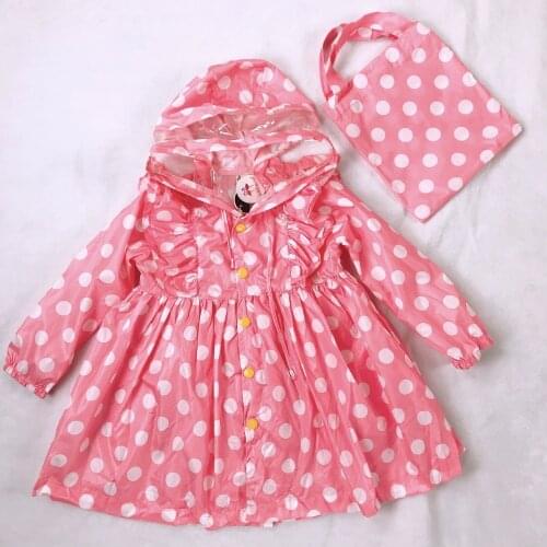 90-130cm yellow/pink polka dots child princess raincoat rainwear for children kid girls baby rain coat poncho waterproof trench