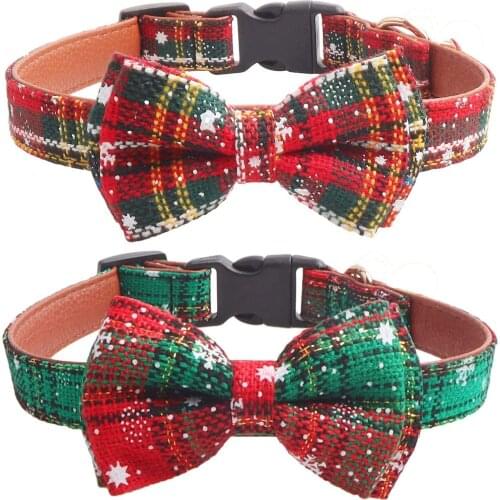 Christmas Snowflake Dog Collars Adjutable Dog Collars with Bow Tie and Bells for Small/Medium/Large Pets, Red & Green