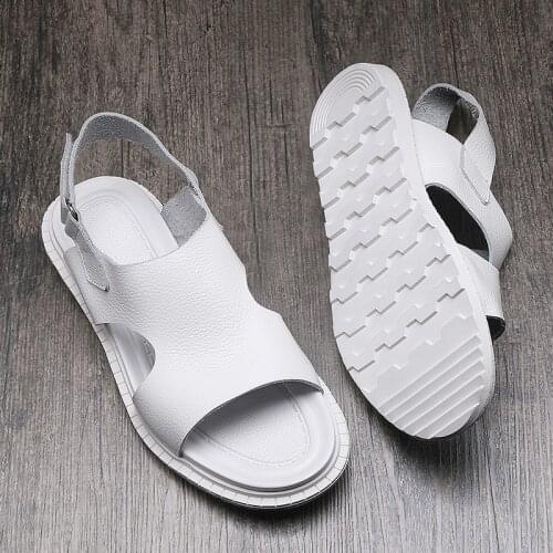 Gladiator Leisure Mens Flats Shoes Summer Ankle Straps Rome Beach Sandals Breathable Open Toe Hollow Out Real Leather Sandals