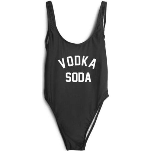 VODKA SODA Sexy bodysuit Open Low back High-cut bathing suit one piece Women Swimwear jumpsuit beachwear Slim Short Romper