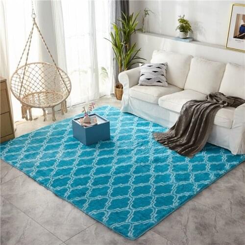 Nordic style blue carpet long hair coffee table living room bedroom rug simple home crawling mat outdoor picnic rug La alfombra