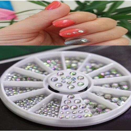 Mixed Sizes 1 Wheel 2000pcs Holographic Nail Art Rhinestones (2-5mm) Stones 3D Shiny Opal AB Nail Rhinestones Wheels ZP-14