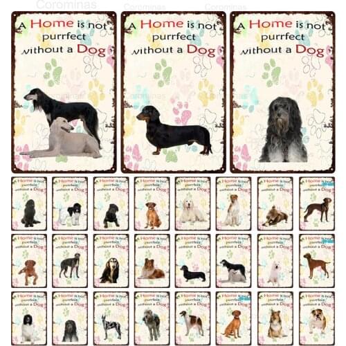 Vintage Iron Painting a Home Is Not Purrfect Without a Dog Warm Home Decoration Retro Plaque Shabby Metal Tin Poster Wall Art