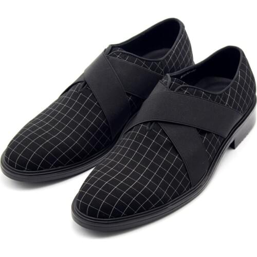 Hot Spring Fashion elastic band plaid casual shoes Pointed toe handmade High Quality Business Shoes cotton Outdoor Men Shoes