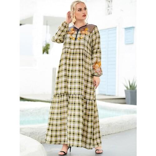 Turkey Muslim Dress Women Plaid Abaya Ramadan Moroccan Kaftan Islamic Clothing Hijab Djellaba Dubai Jilbab Eid Party Vestidos