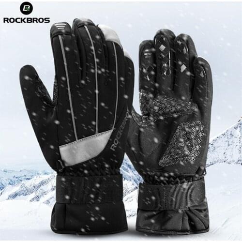 ROCKBROS Winter Bicycle Gloves Thermal Waterproof Windproof Mtb Bike Gloves Skiing Hiking Snowmobile Motorcycle Cycling Glove