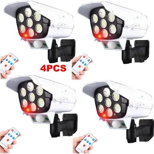 4pcs remote Solar motion sensor lamp Fake Dummy Camera Bullet Waterproof Outdoor led Security Surveillance Camera Flashing light