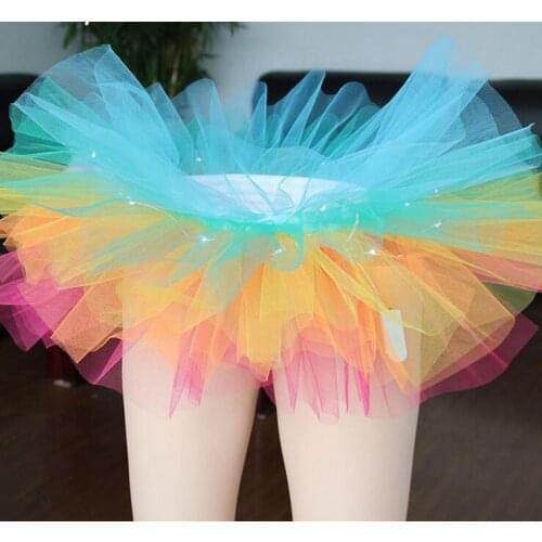 Hot Sexy Women LED Light Up Neon Fancy Rainbow Tutu Fancy Halloween Costume Adult Skirt TFS Corset Mini Tutu Skirt