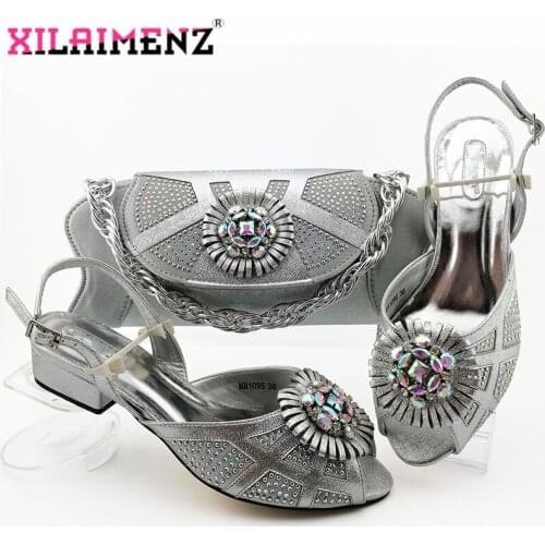 Comfortable Heels Nigerian Women Shoes and Bag to Match in Silver Color African Style with Evening Bag Matching Shoes and Bag