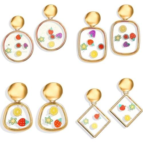 2019 New Fruit Acrylic Dangle Earrings For Women Trendy Round Drop Earrings Gold Female Geometric Wedding Bride Jewelry