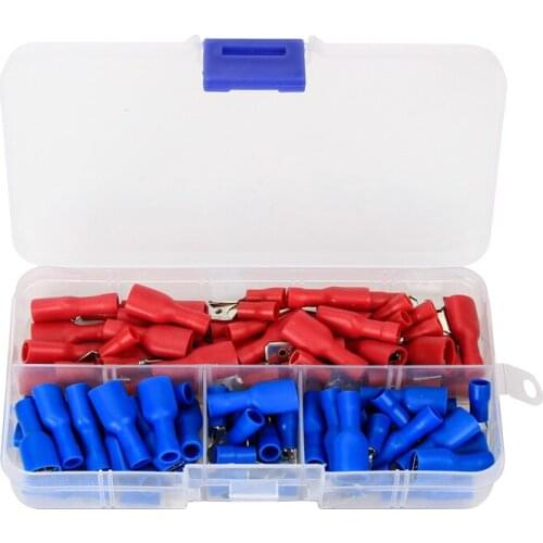 100Pcs 6.3mm Famle Male Insulated Spade Crimp Terminal Wire Connector Electrical Wire Cable Connecors For 0.5-2.5mm