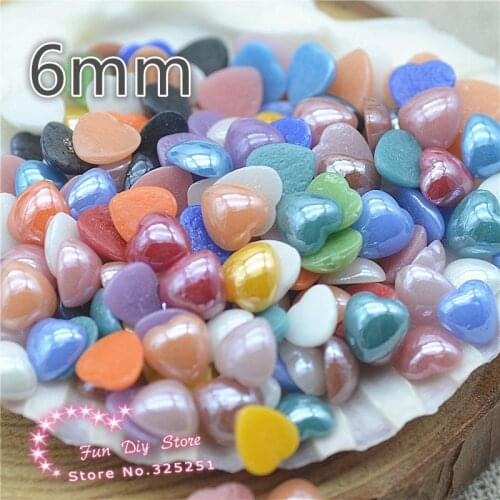 100pcs 6mm heart Ceramic pearl muticolor flat back cabochon pearl DIY loose bead free shipping
