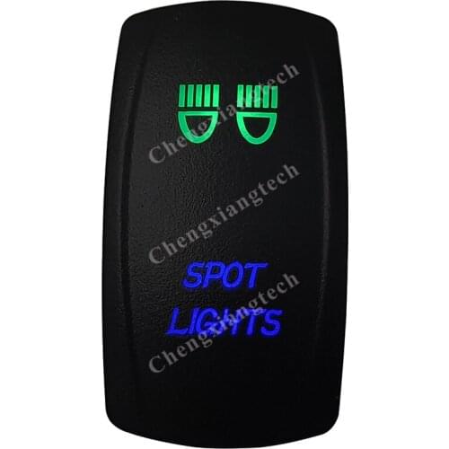 12v/24v Waterproof Marine Grade Boat Car 5P SPST ON-OFF Up Green & Down Blue Led Light Rocker Toggle Switch Spot Lights