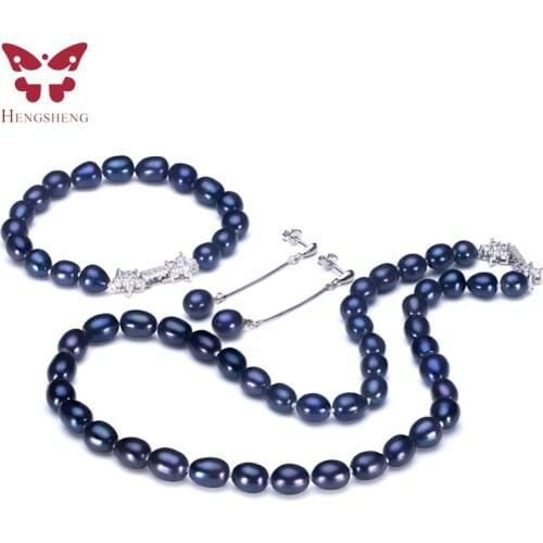 2019 Hotest Pearl Jewelry Sets For Women,Dangle Earrings&Bracelet&Necklace,925 Silver Bright Star Buckle,Fashion Design Jewelry