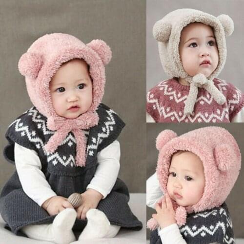 2020 Baby Girls Boys Warm Ears Hats Winter Soft Beanie Hat Ear Plush Cap Fuzzy Solid Hats Props For 6-36 M