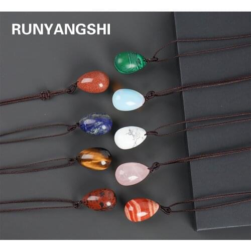 30x20mm 1PC Natural Crystal Egg Shaped Stone Amethyst Kegel Massage Pendant Rose quartz Minerale Gemstone Reiki Necklace
