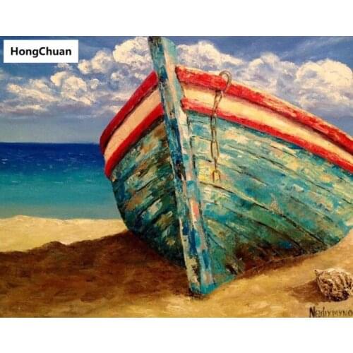 Diamond embroidery, sea view boat 5D, diamond painting, cross stitch, 3D square, diamond mosaic, home decoration, Christmas