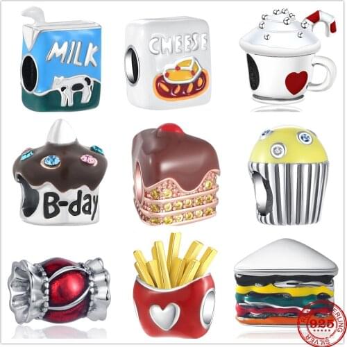 New Original Silver Milk Cheese Sandwich Cake Charm Bead fit Pandora charms silver 925 beads Bracelet for women DIY Jewelry Gift