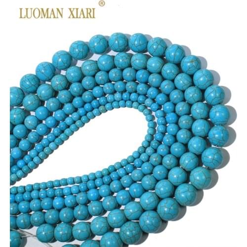 Natural Stone Beads Wholesale Blue Turquoises Stone Beads Round For Jewelry Making DIY Bracelet Necklace 4-12mm Strand 15