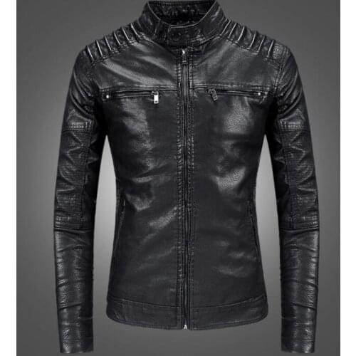 Black mens leather jacket motorcycle coat men jackets plus velvet thicken clothes personalized jaqueta de couro stand collar