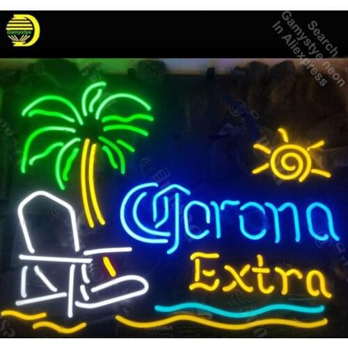 Coron Extra Palm Tree Beach Chair Sun Neon Sign neon bulb Sign light Sign glass Tube Handcraft light Bright Color Characteri