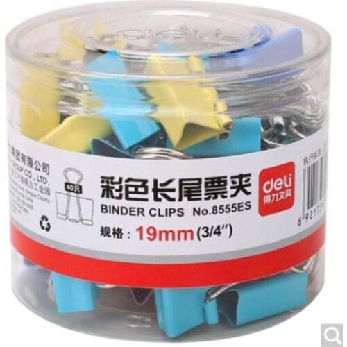 Deli 8555 Color Long Tail Ticket Holder / Business Office / Student/ Stationery Clip / Swallow Tail Clip 19mm 40 Pieces / Box