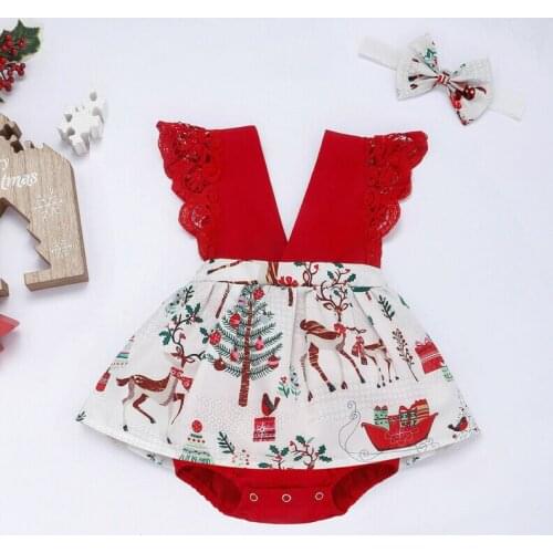 My First Christmas Clothing Summer Infant Baby Girls Lace Sleeveless Romper Jumpsuit Dress+Headband Princess Xmas Outfit 0-24M