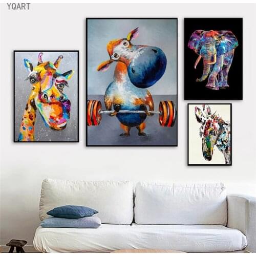 Graffiti Art Painting Cow Giraffe Dog Canvas Art Posters and Prints Wall Decorative Pictures for Home Living Room Cuadros Decor