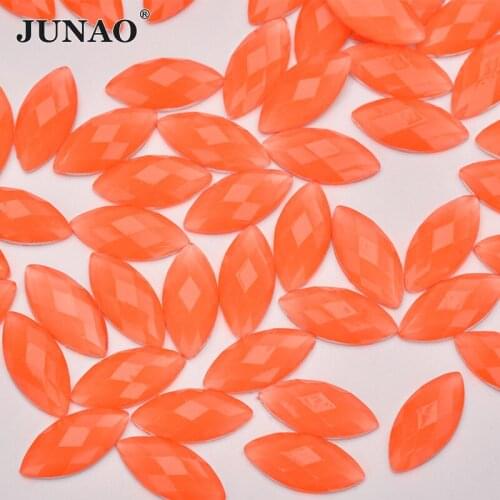 JUNAO 7x15mm 100pcs Orange Red Rhinestones Resin Strass Applique Horse Eye Flat Back Stones Non Hotfix Crystals Beads for Crafts