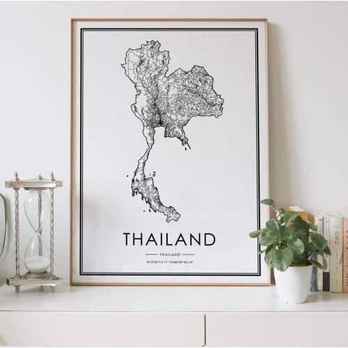 Thailand Country Road map Nordic Living Room Decoration Canvas Poster Modern Home Decor Art Print Painting